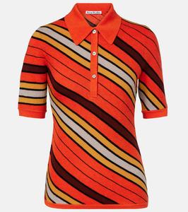 Рубашка-поло из шерстяной ткани в полоску с ребристым узором Acne Studios, Multi Orange