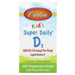 Carlson, Kids Super Daily D3, 10 мкг (400 МЕ), 10,3 мл (0,35 жидк. унции)