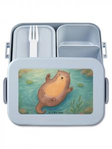 Mr. & Mrs. Panda Дизайн бенто-бокса с изображением обнимающей выдры, без слогана, пастельно-голубого цвета
