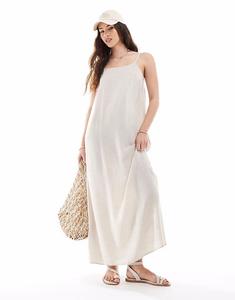 Длинное платье-рубашка Pieces из льна Touch цвета березовый крем