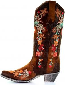 Женские ковбойские сапоги Corral с острым носком из ягнячьей кожи с цветочной вышивкой A3597 Corral Boots, Brown