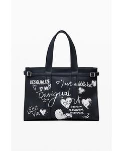 Большая женская сумка-шоппер из искусственной кожи с надписями Desigual, Black