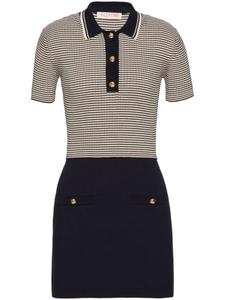 Valentino Garavani полосатое платье мини с воротником поло, черный