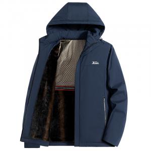 Пуховик мужской с отстегивающимся капюшоном и подкладкой из флиса VanCamel, темно-синий