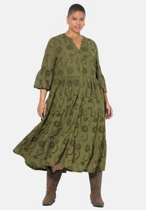 Платье Studio Untold LOCHSTICKEREI VOLANTS 3/4-ÄRMEL, Dark Olive/Mottled Anthracite