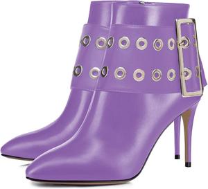 Женские ботильоны FSJ на высокой шпильке с заостренным носком, комфортные, из глянцевой кожи, с металлической пряжкой и боковой молнией, модные, элегантные, для офиса, короткие, размеры US 4-15, Purple