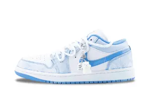 Jordan Баскетбольные кроссовки Air 1 Aurora Prism, износостойкие, винтажные, низкие, унисекс, белые, синие