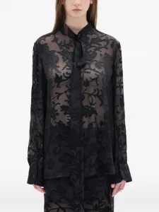 Рубашка с цветочным принтом и галстуком на шею Ann Demeulemeester, черный