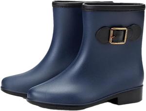 Женские модные дождевые сапоги средней длины, низкие, для улицы, с противоскользящей подошвой, водонепроницаемые, с квадратным каблуком и носком, на платформе Generic, Blue