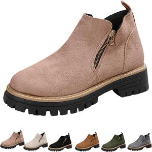 Женские ботильоны на низком каблуке, женские ботильоны на массивном каблуке, замшевые удобные с платформой, с рифленой подошвой и круглым носком, повседневные винтажные туфли с боковой молнией Generic, Pink
