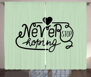 Штора в деревенском стиле Надежда от ABAKUHAUS, Никогда не останавливай слова надежды, присборенная штора для спальни с петлями и крючками, 280 x 175 см, светло-зеленый с черным Abakuhaus