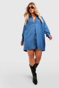 Платье-рубашка из денима плюс ветерн Boohoo, серый