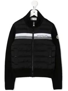 Куртка вязки интарсия с дутыми вставками Moncler Enfant, черный