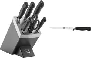 Набор из 7 самозатачивающихся ножей Zwilling, серый, Four Stars & 1001581, филейный нож, длина лезвия: 18 см, узкое лезвие, специальная рукоятка из нержавеющей стали/пластика, Four Stars, черный