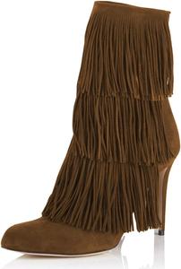 Женские ботильоны YDN на высоком каблуке с бахромой, замшевые, с заостренным носком, зимние, размер 4-15 США, Brown