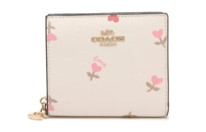 Coach Кошелек на кнопках из холста с кожаными вставками, мини-кошелек для женщин, белый