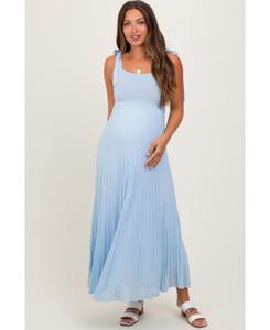 Светло-голубое фактурное трикотажное платье миди для беременных с завязками на плечах Pinkblush, Light blue