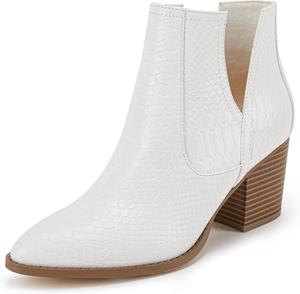 Женские ботильоны FISACE с заостренным носком, средним каблуком, высокой пяткой, вырезом V сзади и застежкой-молнией, из искусственной кожи, Z-White Pu