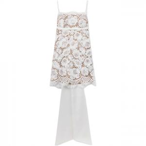 Автопортрет платье с кружевным волнистым подолом и оверсайз бантом Self-portrait, белый