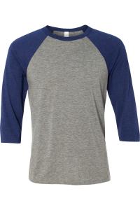 Мужская бейсбольная футболка с рукавом 3/4 из холста BELLA + CANVAS, цвет gray/navy triblend