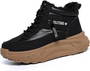 Женские зимние ботинки на платформе, теплые зимние сапоги, удобные ботильоны с меховой подкладкой, шнуровка, уличные ботинки, нескользящие кроссовки, водонепроницаемая обувь для прогулок SEHDK, Black