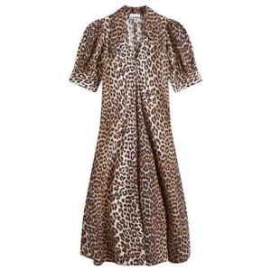 Платье миди из поплина с принтом Ganni, цвет leopard