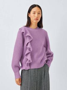 Вязаный джемпер с рюшами из шерстяной смеси John Lewis, Lilac