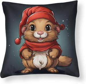 HighonHi Декоративные наволочки с мультяшной морской свинкой в шапочке Санты, сатиновые чехлы для подушек Pattern-1
