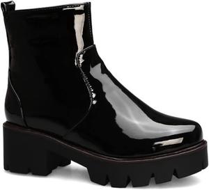Женские модные ботильоны на платформе VOKLIN, с отделкой под лак, круглым носком, на молнии, с массивным средним каблуком, Black-Velvet Lined