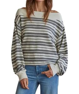 Черно-белый полосатый свитер с открытыми плечами By Together