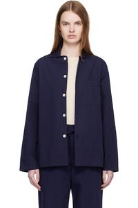 Tekla Пижамная рубашка с длинными рукавами из темно-синего поплина