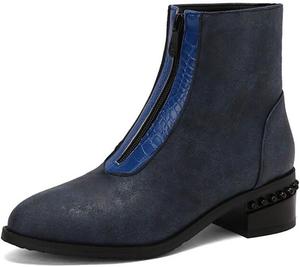 Женские ботильоны на массивном каблуке с молнией, высокие, в западном стиле QSPGONA, Blue