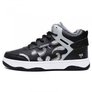 NANJIREN Антискользящие и износостойкие мужские полувысокие скейтерские кроссовки с утеплением на подкладке из флиса - черно-серые, цвет Black Gray[Fleece-Lined]