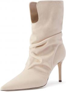 Женские ботильоны FYS с заостренным носком и свободной посадкой, сексуальные туфли на высоком каблуке-стилетто, ботинки на молнии, праздничные туфли, размер 4-15 США, Beige