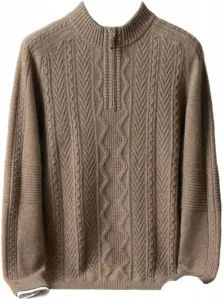 Мужской свитер-полузип из 100% кашемира, толстая двойная вязка, свободный крой