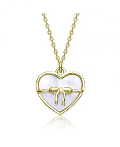 Детское ожерелье с подвеской в виде бантика, покрытое 14-каратным золотом и белым перламутром или синей эмалью. Gigigirl, white