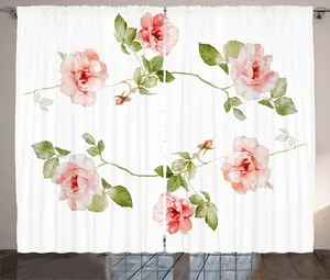 Романтическая штора в деревенском стиле ABAKUHAUS, лепестки роз, присборенная тесьма для спальни с петлями и крючками, 280 x 245 см, цвет: зеленый, персиково-коралловый, красный Abakuhaus