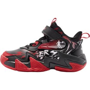 QIAODAN Детские баскетбольные кроссовки с противоскользящей подошвой, износостойкие, среднего размера, черно-красные, для детей 3–7 лет