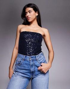 Боди-бандо ASOS DESIGN с пайетками по всей поверхности, темно-синий