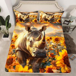 Erosebridal Комплект постельного белья 3D Rhino с цветочным принтом для детей, Grey Orange