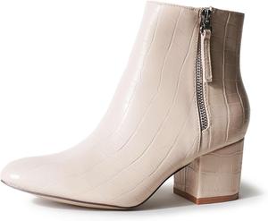 Ботильоны J. Adams Zuma - с закрытым заостренным носком, низким широким каблуком и молнией, Nude Crocodile Print