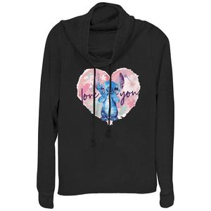 Легкая детская футболка Disney's Lilo & Stitch Love You Stitch с воротником-хомутом и длинными рукавами, черный