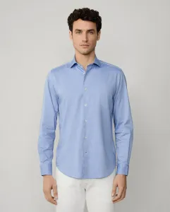 Мужская эластичная хлопковая рубашка, подвергнутая стирке без кармана, стиль fit club Façonnable, синий