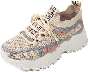 Женские дышащие удобные кроссовки, легкие повседневные прогулочные туфли с эластичной застежкой для ежедневной носки Generic, Beige
