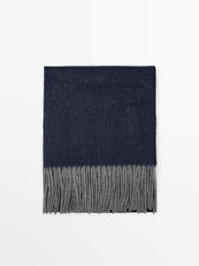 Двусторонний шарф из 100% шерсти Massimo Dutti, синий