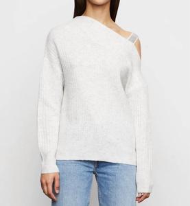 Асимметричный свитер Kiara в рубчик серебристого цвета Amanda Maria, серебряный