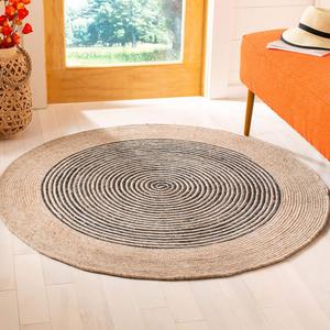 Ковер SAFAVIEH, 122 x 122 см, Braided Collection - круглый, Beige & Black, ручной работы Country Cottage, реверсивный шолстяной, идеален для помещений с высокой проходимостью в гостиной, спальне (BRD904B)