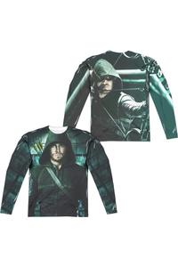 Футболка с длинным рукавом из полиэстера для взрослых с принтом «Стрелка с двух сторон» (спереди и сзади) Gildan, белый