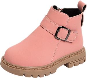 Девочковые ботинки IWIHMIV с противоскользящей подошвой, детские ботильоны с боковой молнией, теплые низкие ботинки на зиму, короткие ботиночки для снега, обувь для улицы, Q7-Red