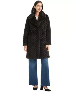 Женское искусственное меховое пальто с фактурным шевронным узором Jones New York, коричневый